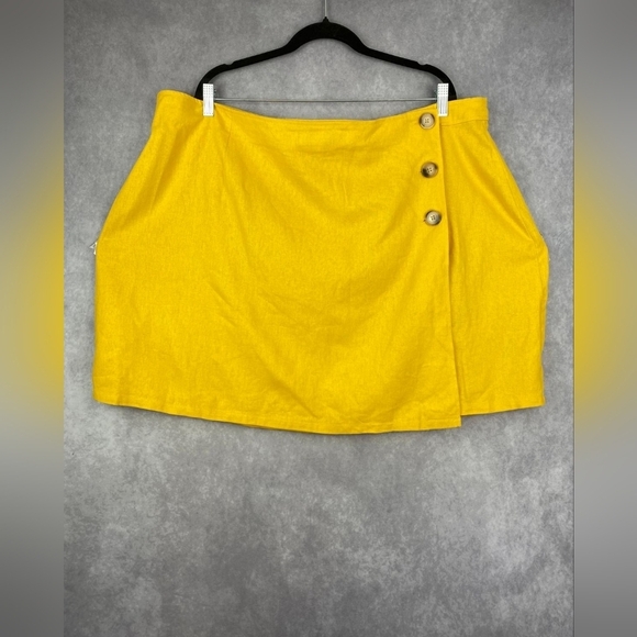 Modcloth Brown Sunny Attitude A-line Faux Wrap Mini Skirt Women's 22 Linen - Picture 1 of 12